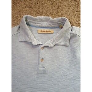 Tommy Bahama Polo Mens Large Blue Ribbed Pattern Short Sleeve 70% Silk Blend